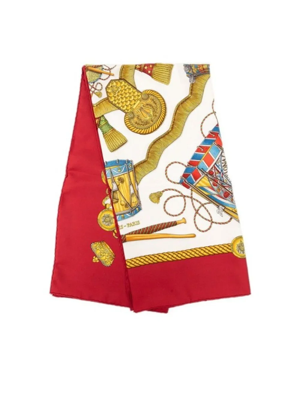 Hermes Carre 90 les Tambours Taiko Scarf Red Multicolor Silk
